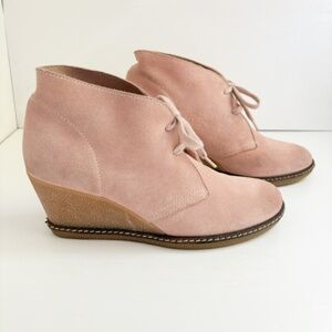 J. Crew Laced Wedge Booties / Rare Blush Pink Suede / Size 9